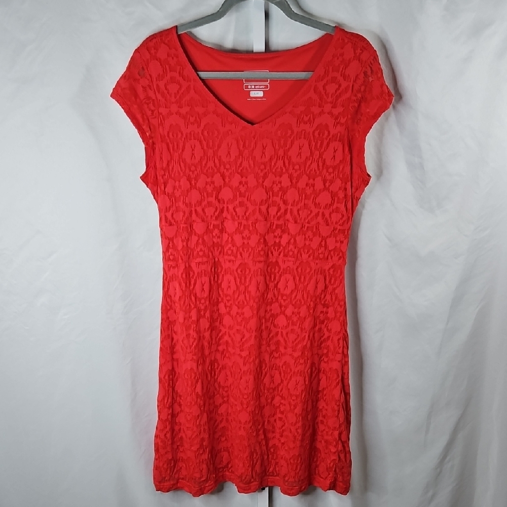 Merrell Red Orange Lace Opti-Wick Midi Dress Size Large